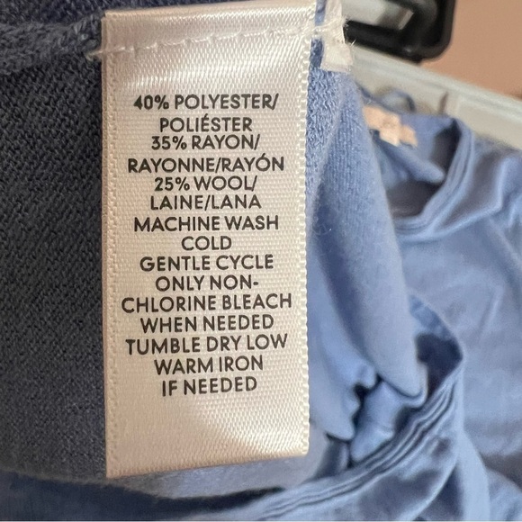 Ann Taylor LOFT Wool Blend Blue Sweater Lantern Sleeve Keyhole Back Size Small - Picture 6 of 6